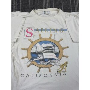 Vintage Sailing Shirt Men's Small White California‎ 90s Cherokee Single Stitch